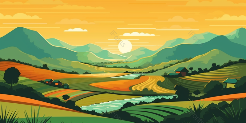 春天清新绿色环境日落的田野,插画/手绘图,插画/手绘图库,插画/手绘图下载,插画/手绘